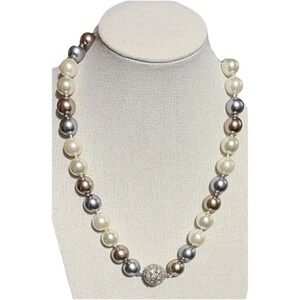 Multicolor Beaded Necklace Imitation Pearl Crystal Magnetic Clasp